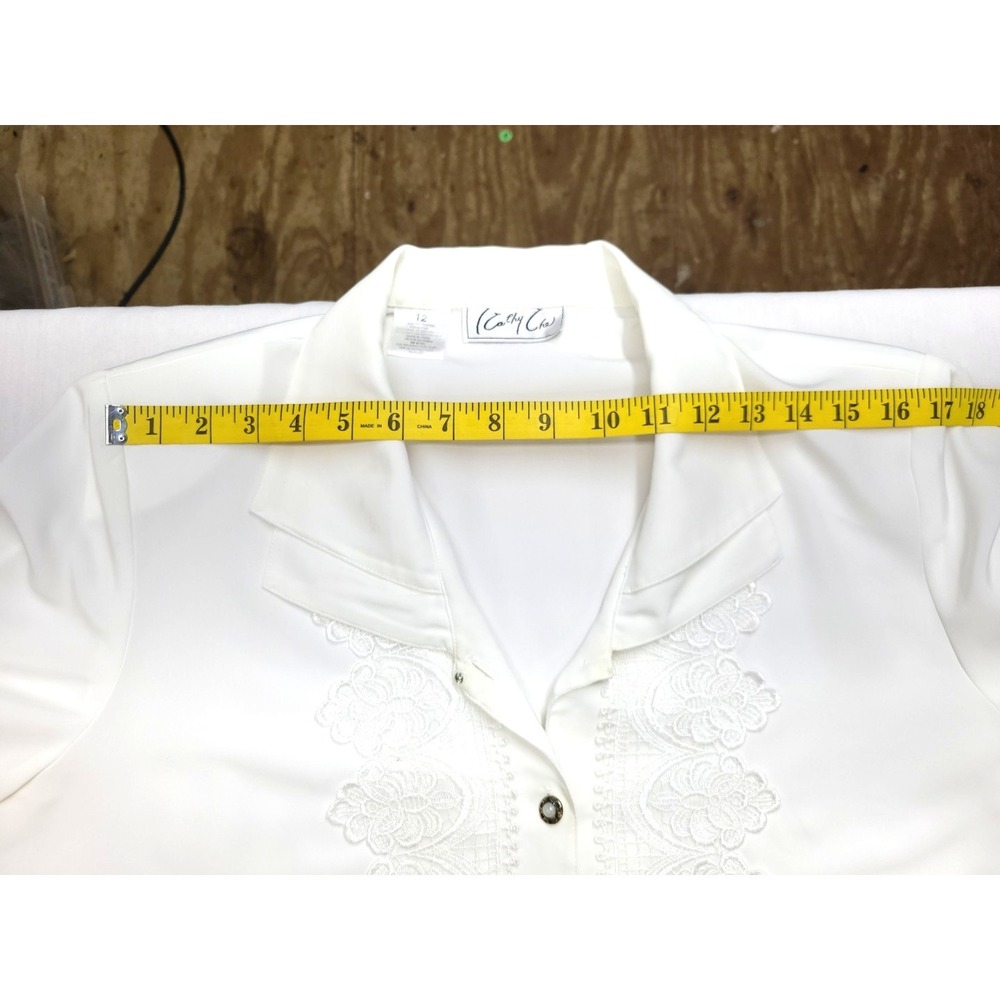 Cathy Che Womens Blouse w Lace Accent Sz 12 Bisiness‎ Office Capsule - Picture 6 of 7